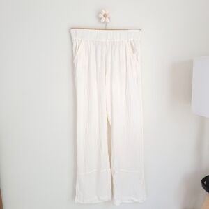 NWTPact 100% Organic Cotton Wide Leg Double Gauze Pants, Sea Salt White Cream, S